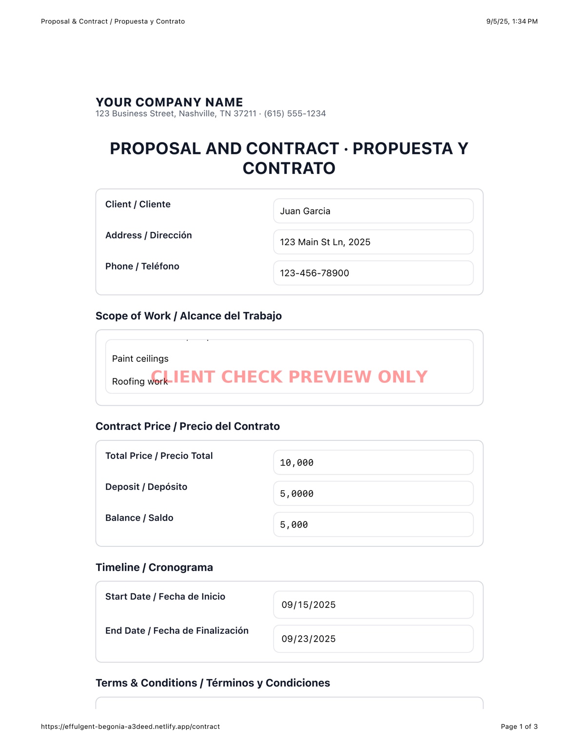Vista previa del contrato